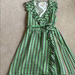 Kate Spade Silk Navy/Green Print Wrap Dress SZ 8